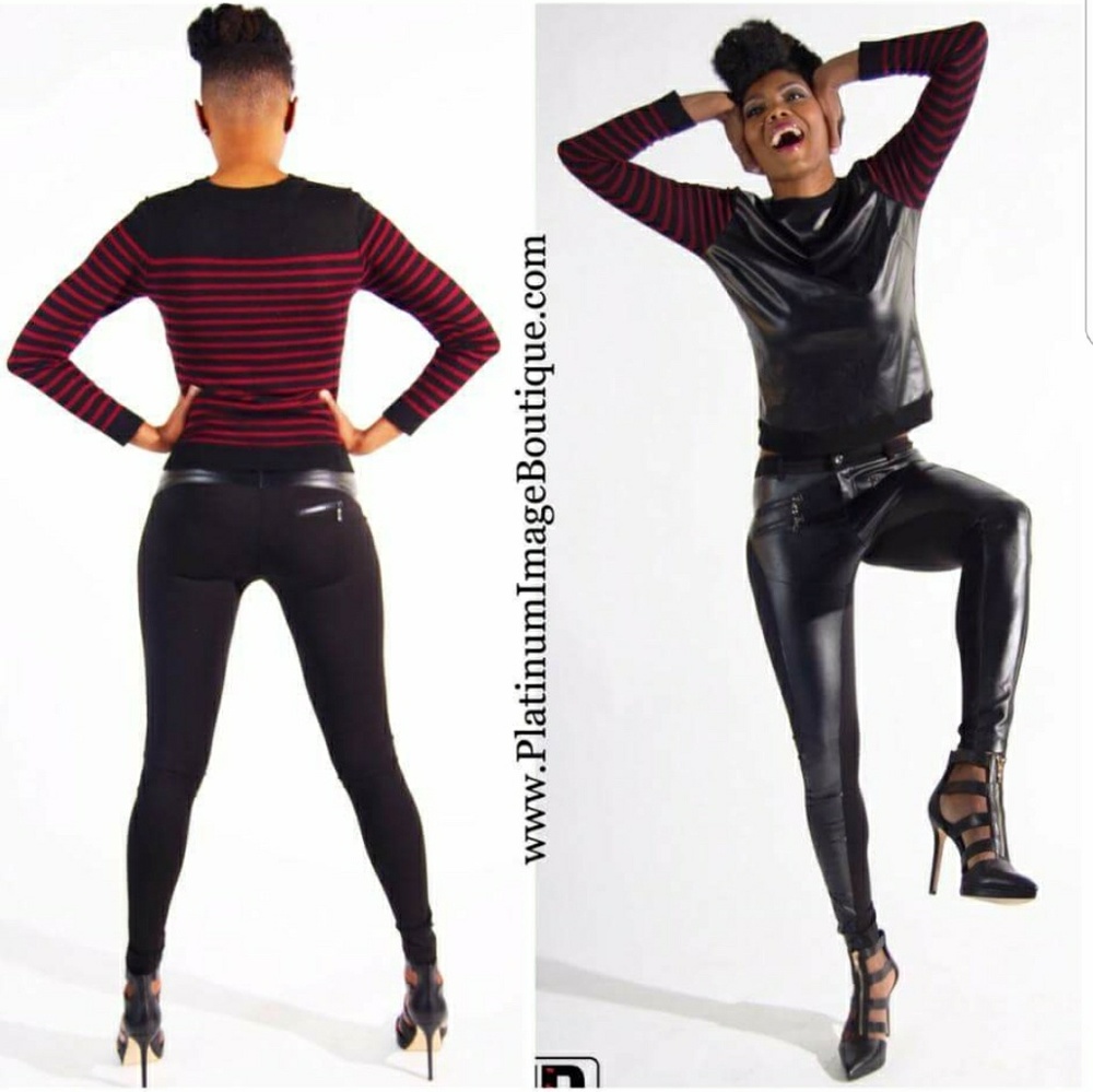 R&J Couture Sweater w Leather Sleeves